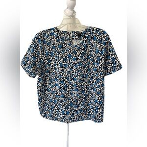Ann Taylor Black and Blue Floral Top